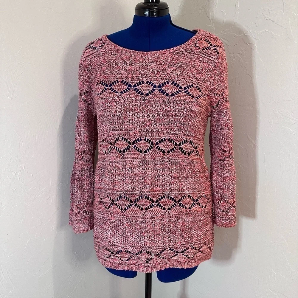Soft Surroundings Rio Rose Pointelle Open Knit Sweater Size Medium - Picture 1 of 8